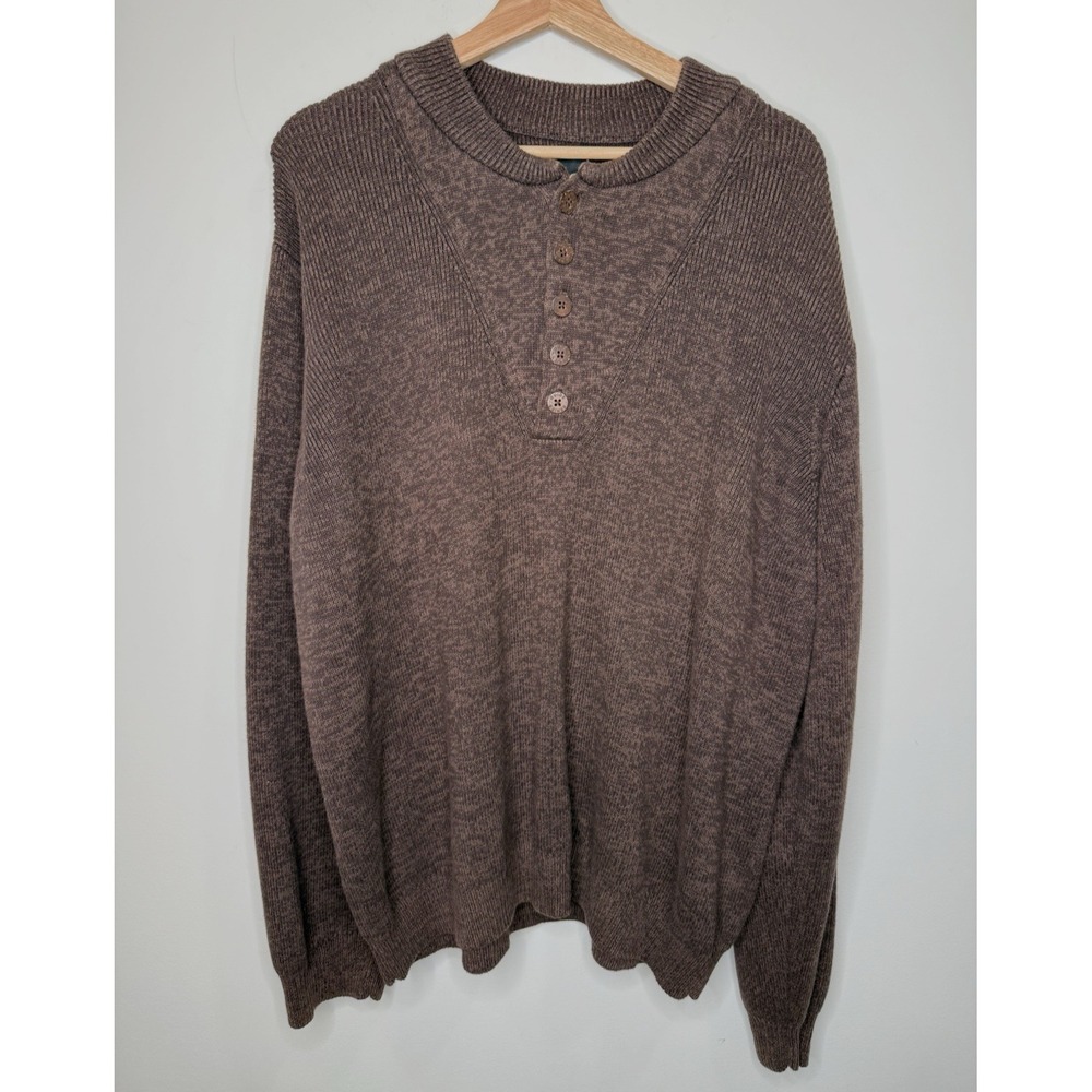 Vtg Guide Series Knit Sweater Mens XLT Tall Chocolate Brown Henley Pull On Japan